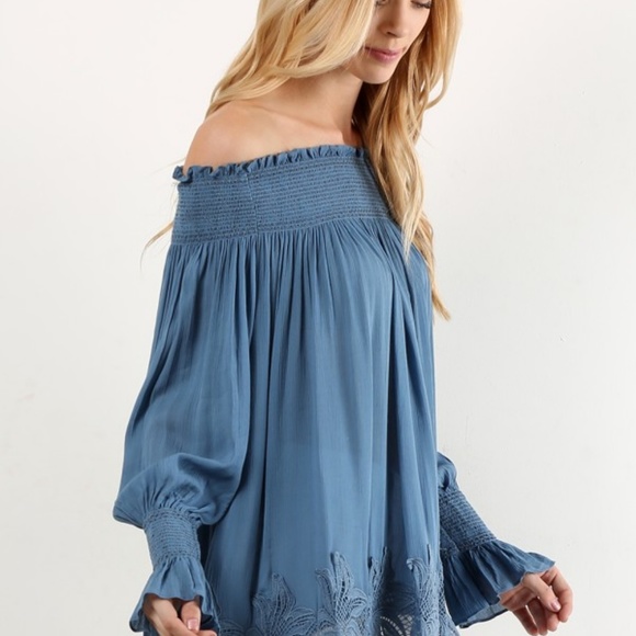Off Shoulder Relaxed Fit Tunic - Chambray - Picture 4 of 5
